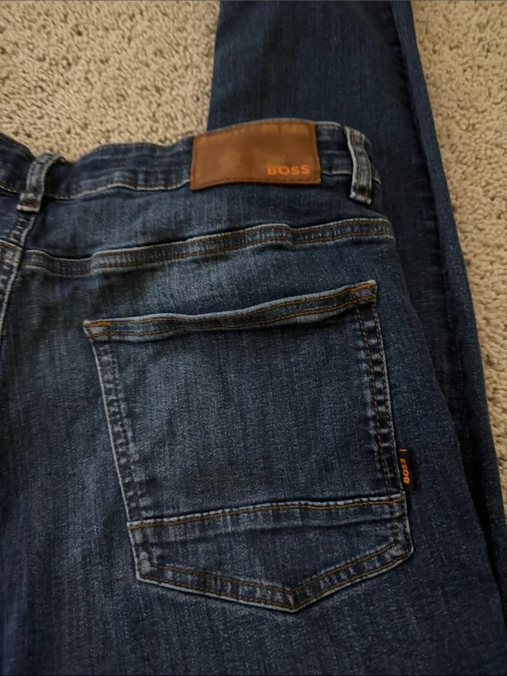 Boss Slim Straight Jeans in Dark Blue Wash
